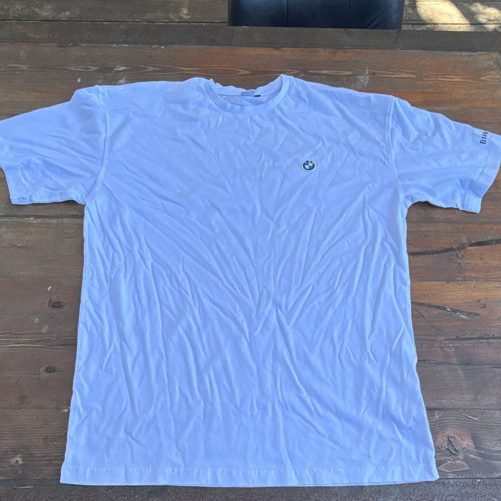 BMW Men's White Solid Logo T-Shirt Crew Neck Short Sleeve Size XL Regular